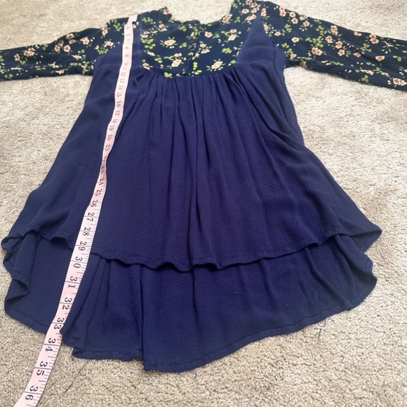 Urban Mangoz Navy Blue Floral Long Sleeve Mini Dress Size Small Boho Summer - Picture 3 of 6